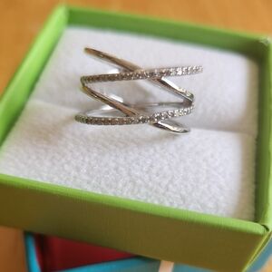 Sterling Silver Diamond Criss Cross Ring